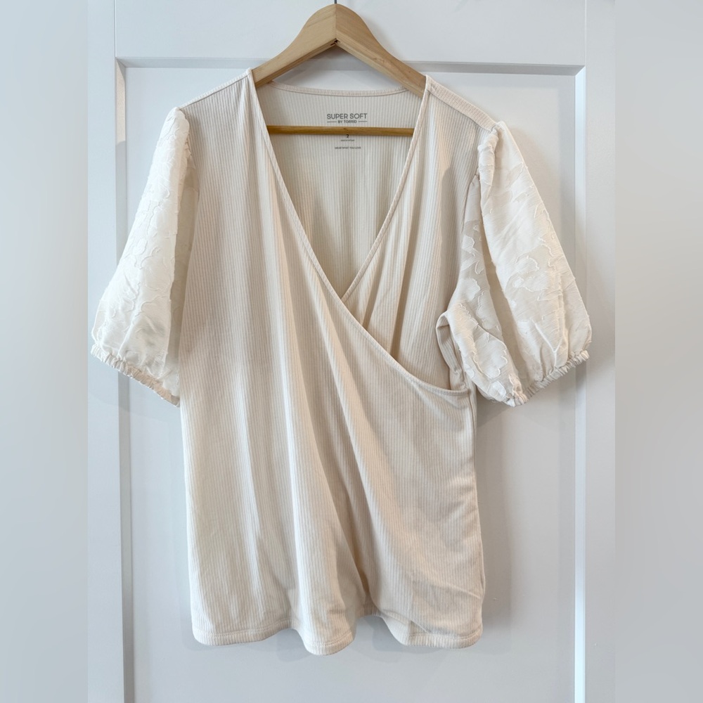 Torrid Women’s Plus Size Cream Puff Sleeve Wrap Blouse